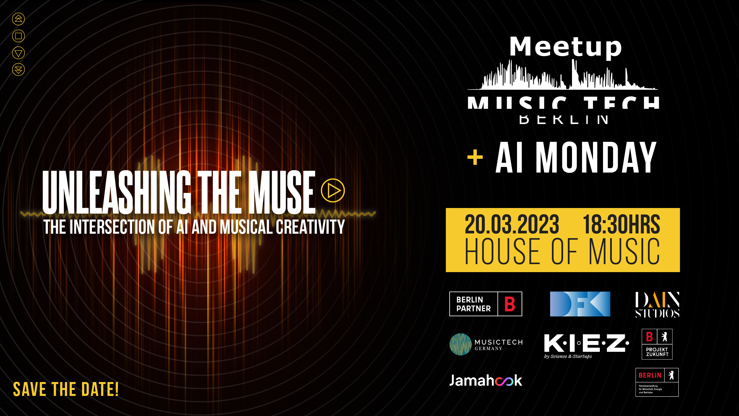 Logo Berlin Music Tech Meetup and AI Monday + Sponsor Logos